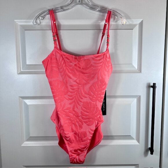 La Blanca Coral Jacquard One Piece Swimsuit Size 12 Adjustable Straps - Picture 1 of 6
